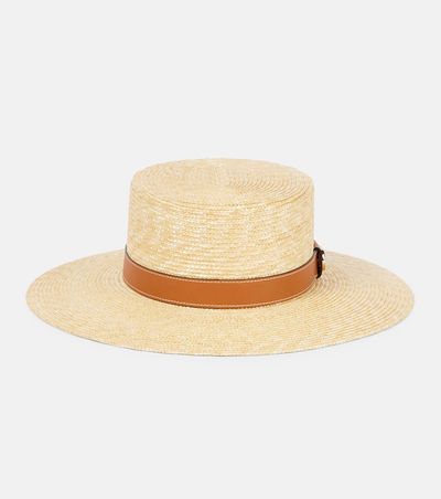 Gucci Gucci GG leather-trimmed straw boater hat