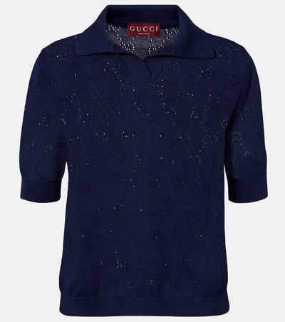 Gucci Gucci GG pointelle silk and cotton polo shirt