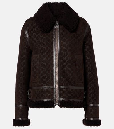 Gucci Gucci GG shearling-trimmed leather jacket