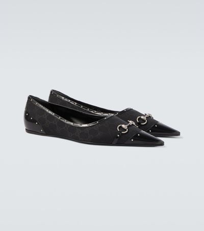 Gucci Gucci Horsebit GG Canvas studded flats