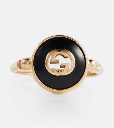 Gucci Gucci Interlocking G 18kt gold ring with onyx and white diamonds