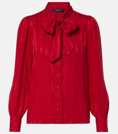 Gucci Interlocking G Silk Jacquard Blouse