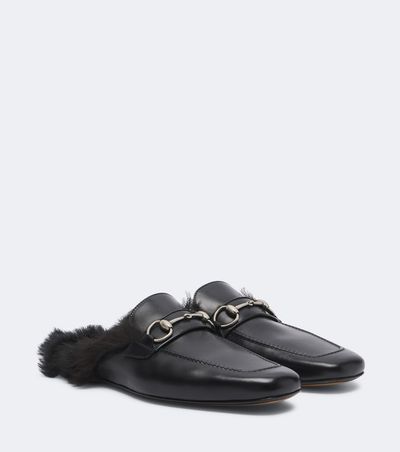 Gucci Gucci Larindo Horsebit shearling-lined leather mules