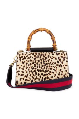 gucci Gucci Leopard Print Calf Hair Bamboo Nymphaea Handbag