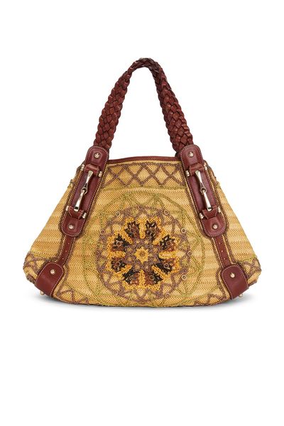 gucci Gucci Raffia Pelham Embroidered Hobo Bag
