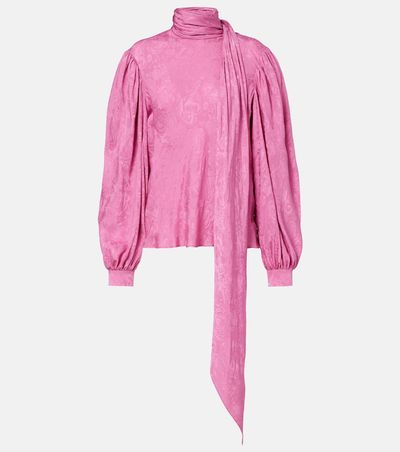 Gucci Scarf-detail floral silk blouse