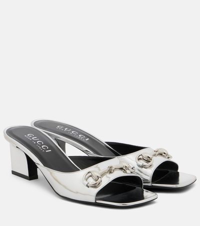 Gucci Gucci Signora Horsebit metallic leather mules
