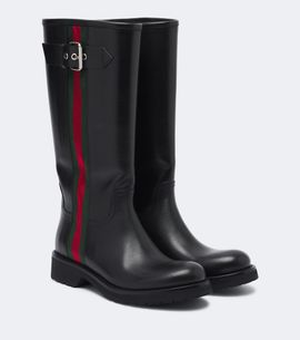 Gucci Gucci Web Stripe leather biker boots