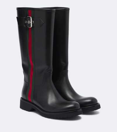 Gucci Gucci Web Stripe leather biker boots