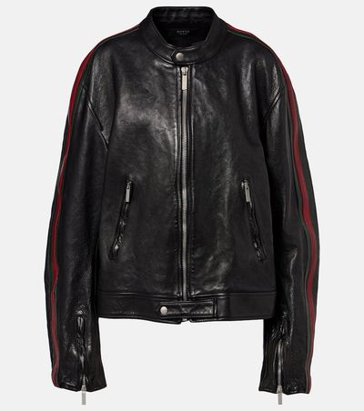 Gucci Gucci Web Stripe leather biker jacket