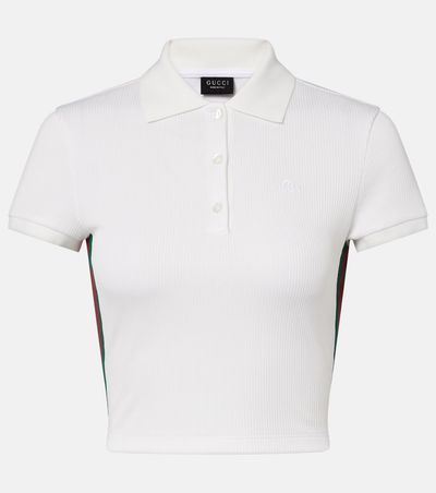 Gucci Gucci Web Stripe ribbed-knit cropped polo shirt