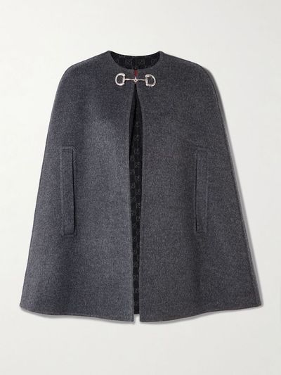 GUCCI Horsebit-detailed wool and silk-blend cape