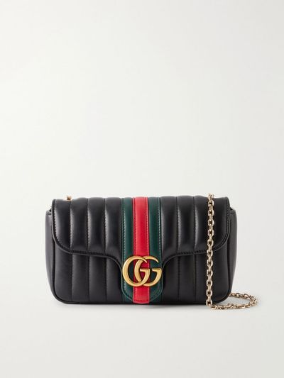 GUCCI Jetset GG Marmont web-trimmed quilted leather crossbody bag