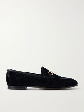 GUCCI Jordaan Horsebit-embellished logo-debossed suede loafers