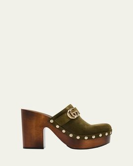 Gucci Marmont GG Suede Platform Clogs