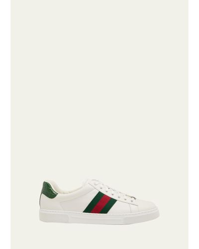 Gucci Men's Ace Leather Web Low-Top Sneakers