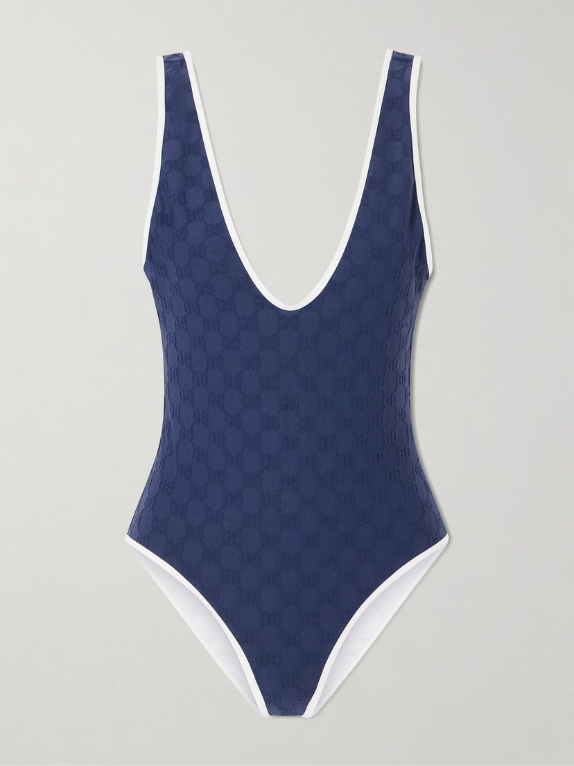 GUCCI Piped terry-jacquard swimsuit