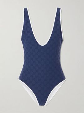 GUCCI Piped terry-jacquard swimsuit
