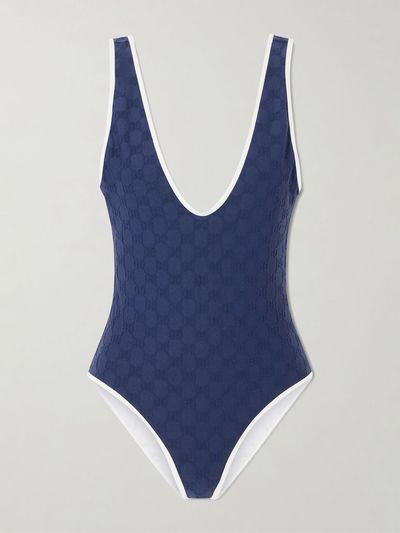 GUCCI Piped terry-jacquard swimsuit