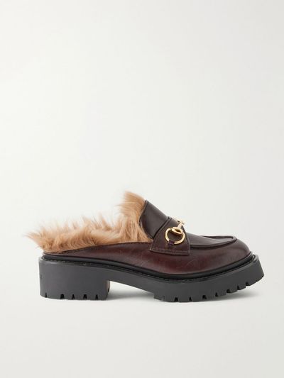 GUCCI Rhody horsebit-embellished shearling-lined leather slip-ons