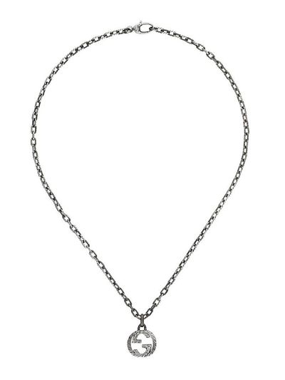 Gucci Sterling Silver Interlocking Textured G Pendant Necklace