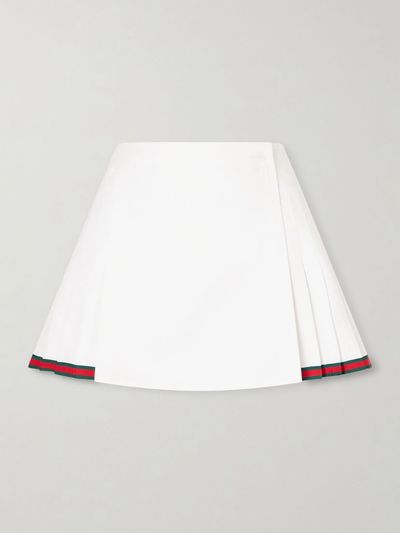 GUCCI Webbing-trimmed pleated cotton-poplin mini skirt