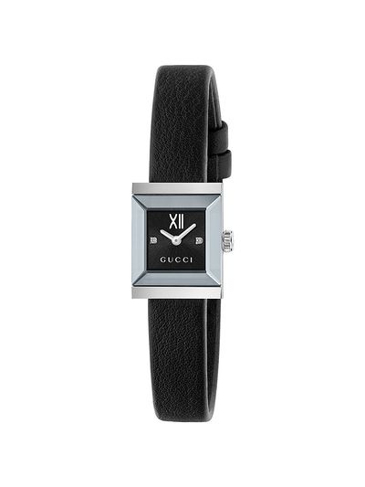 Gucci Women's G-Frame Stainless Steel, 0.008 TCW Diamond & Leather Strap Watch/14MM x 18MM