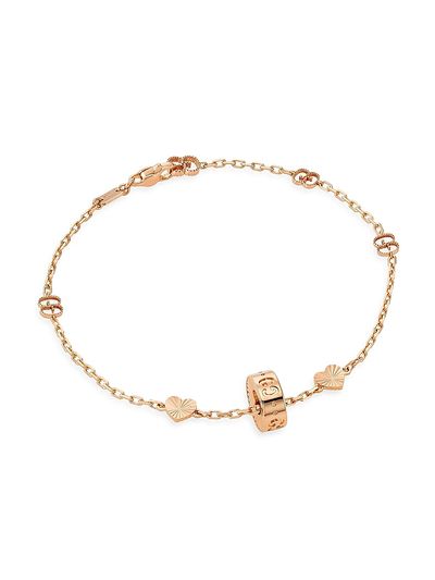 Gucci Women's Icon 18K Pink Gold GG Heart Charm Bracelet/6.3"