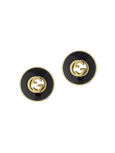 Gucci Women's Interlocking G 18K Yellow Gold & Black Onyx Stud Earrings