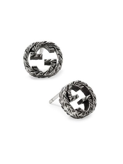 Gucci Women's Stud Earrings With Interlocking G Motif in Aged Sterling Silver