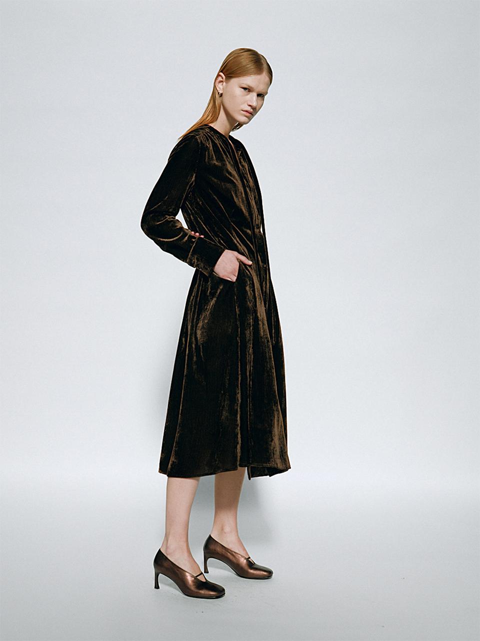 gu_de Striped Cotton Blend Shirt Dress [Umber]