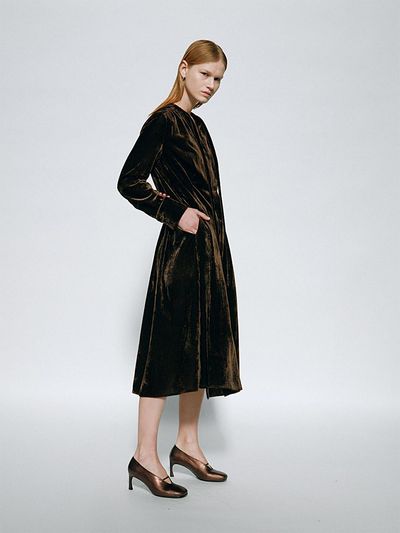 gu_de Striped Cotton Blend Shirt Dress [Umber]
