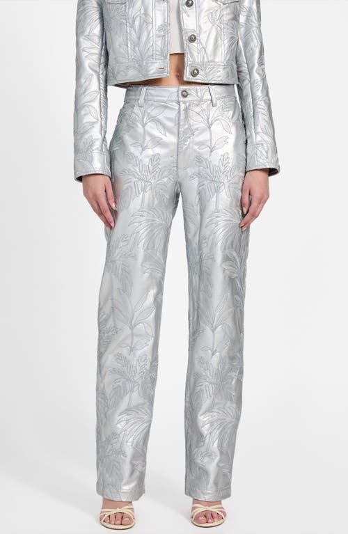 GUESS GUESS Clelia Embroidered Metallic Faux Leather Straight Leg Pants