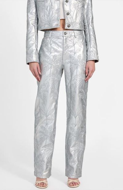 GUESS GUESS Clelia Embroidered Metallic Faux Leather Straight Leg Pants