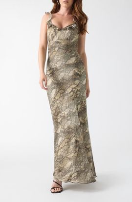 GUESS GUESS Emy Snake Print Ruffle Maxi Dress