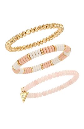 GUESS GUESS Gold-Tone Stretch Bracelet Set with Rose Quartz & Pink Stones 