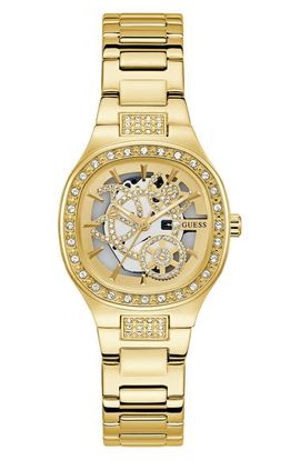 GUESS GUESS Goldtone & Crystal Skeleton Bracelet Watch, 32mm