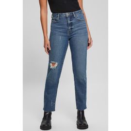 GUESS GUESS High Waist Distressed Raw Hem Ankle Mom Jeans