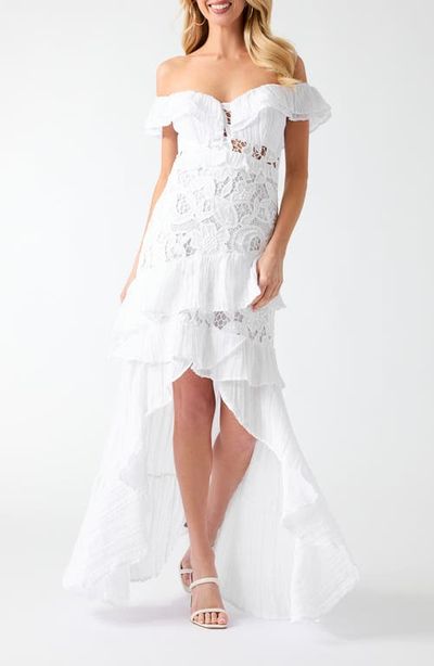 GUESS GUESS Maya Lace Ruffle Off the Shoulder Maxi Dress
