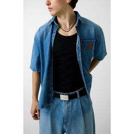 GUESS GUESS Oversize Crop Stretch Cotton Denim Shirt