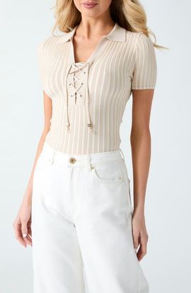 GUESS GUESS Regina Lace-Up Short Sleeve Polo Sweater