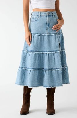 GUESS GUESS Rori Tiered Denim Midi Skirt