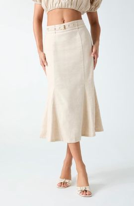 GUESS GUESS Ryan Belted Linen Blend Midi Skirt