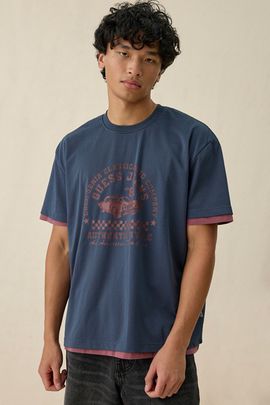 GUESS JEANS GUESS JEANS Double Layer Mesh Tee in Berry, Men's at Urban Outfitters