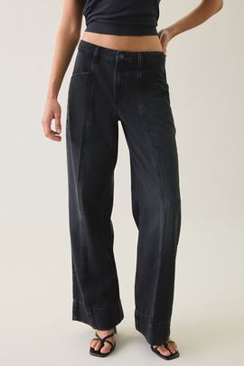 GUESS JEANS GUESS JEANS G11 Paneled Mid-Rise Wide Leg Jeans in Vintage Wash Black, Women's at Urban Outfitters