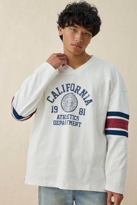 GUESS JEANS GUESS JEANS Long Sleeve Hockey Jersey Tee in White, Men's at Urban Outfitters