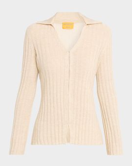 Guest in Residence Breezy Ribbed Cashmere-Linen Cardigan