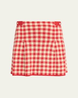 Guest in Residence Gingham Pleated Mini Skirt