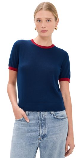 Guest in Residence Guest in Residence Airy Ringer Tee Navy/Carmine