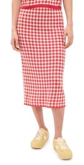 Guest in Residence Guest in Residence Gingham Long Skirt Scarlet/Mist